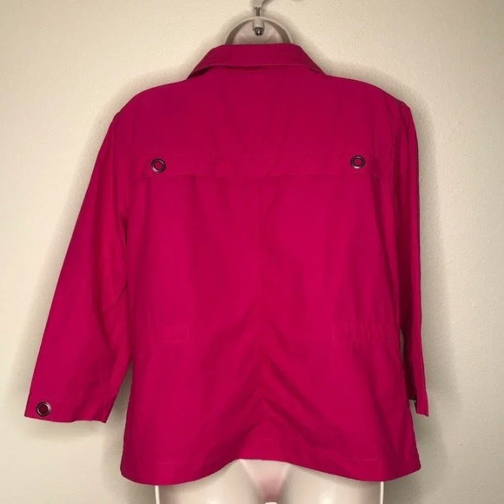 Chicos Bright Pink 3/4 Sleeve Convertible Collar Jacket Ripstop Women Medium